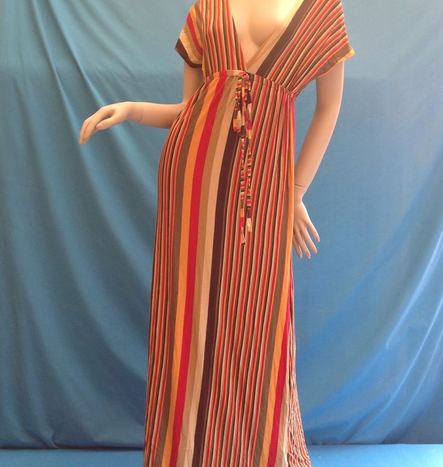 Vintage 70s Maxi Dress Caftan Kaftan V neck Tunic Dress Multicolor 