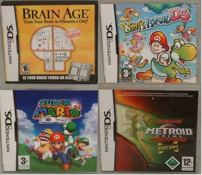 NINTENDO DS  BRAIN AGE, YOSHIS ISLAND, SUPER MARIO, METROID PRIME 