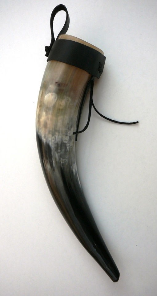 Large Ox Horn Hunting Drinking Cup + Leather Belt Strap