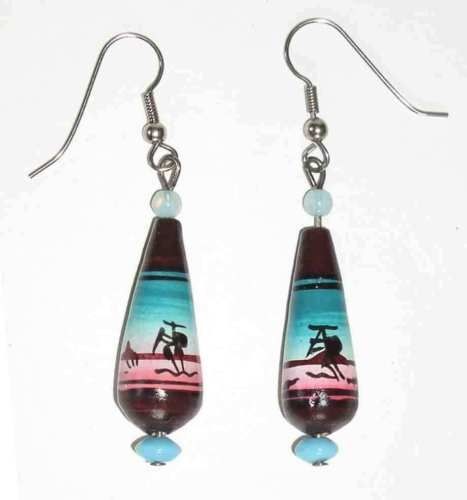 Bright Painted Drop Earrings 2 Llama & Pan Pipe Player