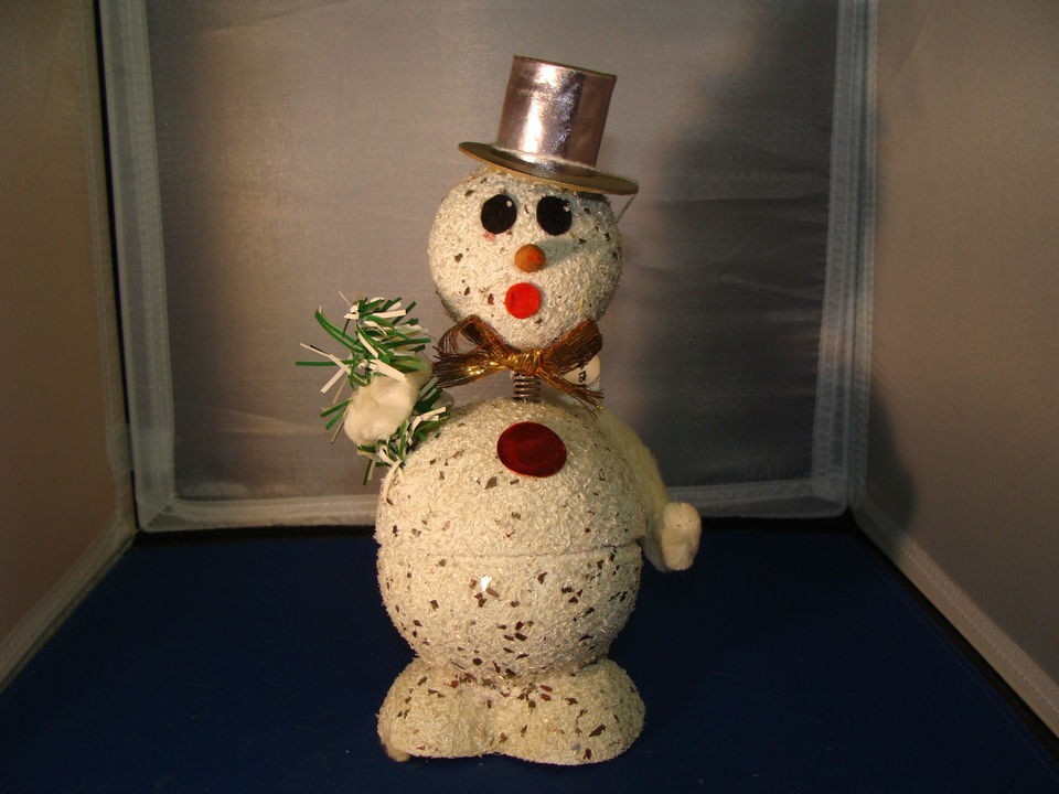   Snowman Paper Mache Candy Container Rare Bobblehead Western Germany