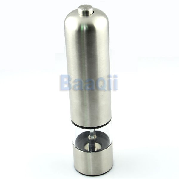 SILVER ELECTRIC PEPPER MILL GRINDER SALT MILL GRINDER W/ LIGHT BATTERY 