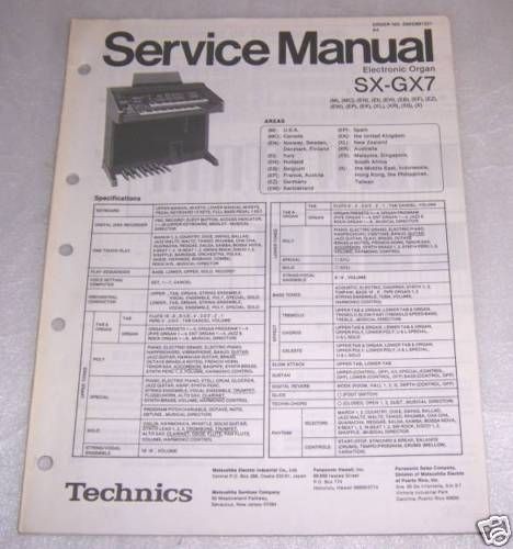 TECHNICS SX GX7 ELECTRONIC ORGAN SERVICE MANUAL