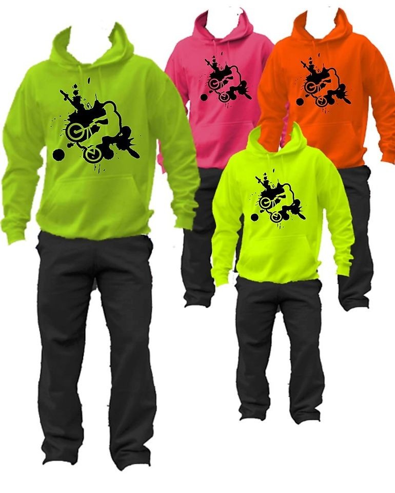 STUNT BMX BIKE SKATE NEON ELECTRIC HOODIE & JOG PANTS TRACKSUIT KIDS 