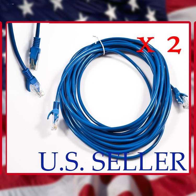 2X 25FT CAT5 CAT5E RJ45 ETHERNET BLUE CABLES INTERNET LAN ROUTER PS3 