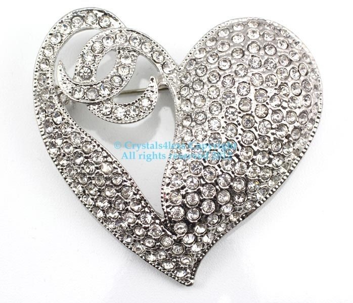 Clear Austrian Rhinestone Crystal Heart Brooch Pin