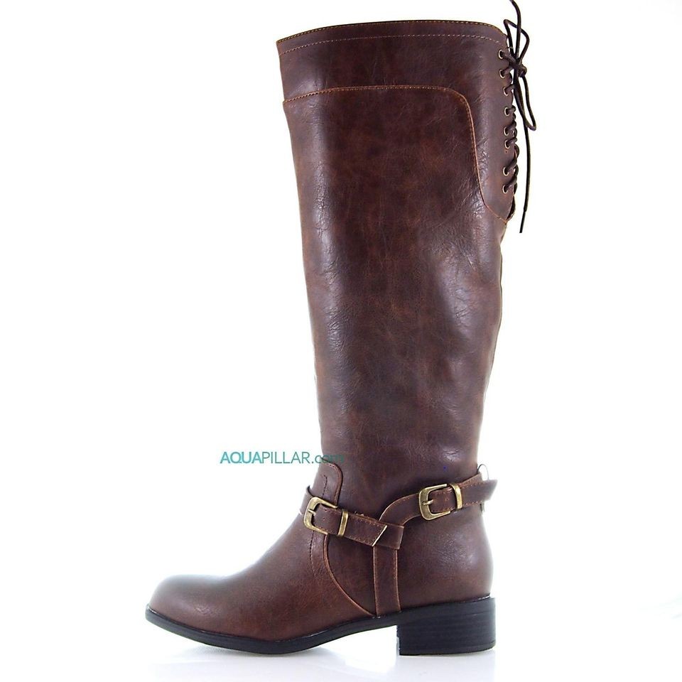 Boss Brown F Leather Equestrian Riding Biking Boots Belted Laced Women 