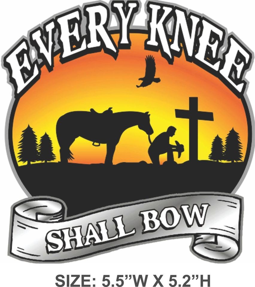   Praying at Cross Sticker Decal Every Knee Shall Bow Christian Horse