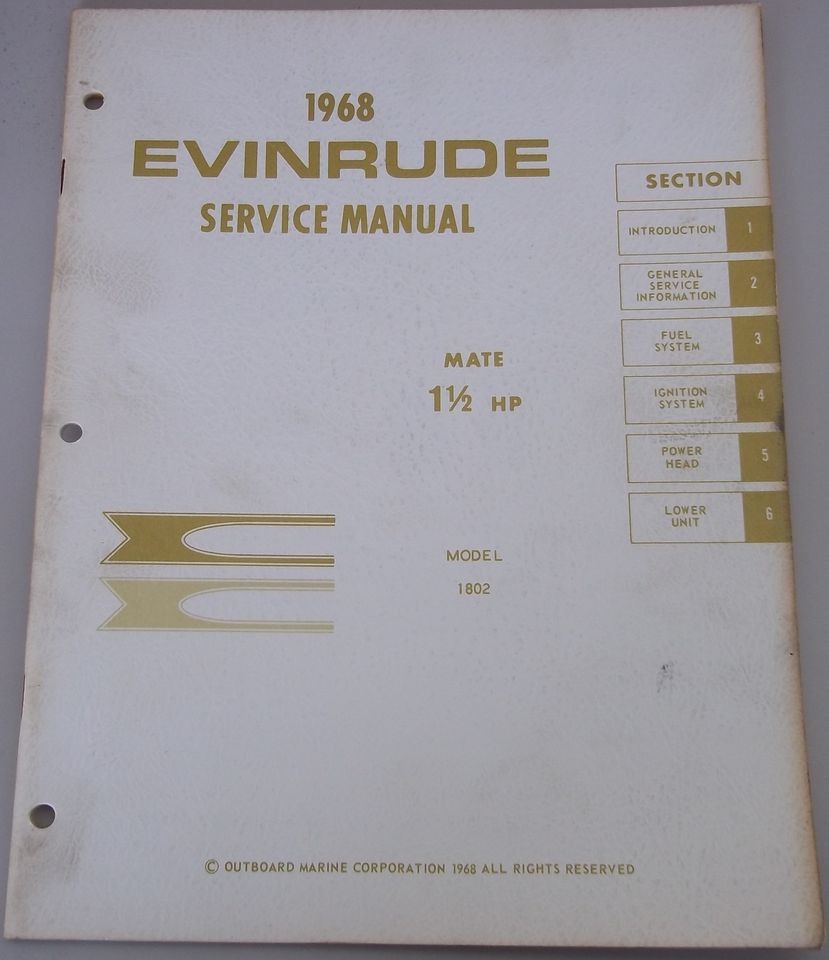 VINTAGE 1968 EVINRUDE SERVICE MANUAL 1 1/2 HP MATE