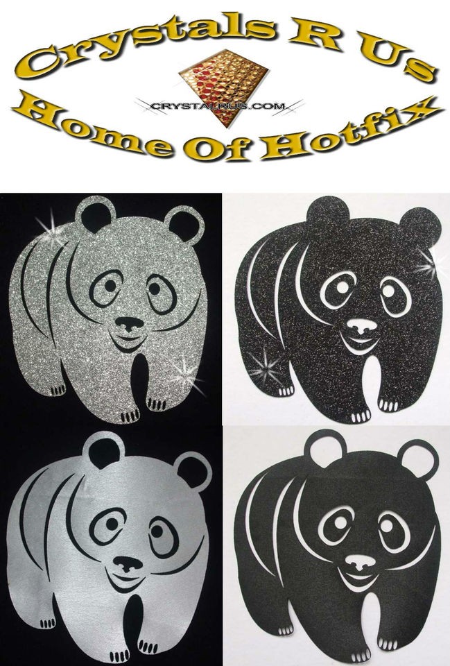 FABRIC GLITTER SATIN panda IRON ON HOTFIX DIY KID CLOTHE TSHIRT 