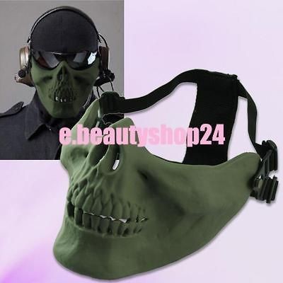   Hunting War Game Half Face Skull Plastic Mask Shield Army Green