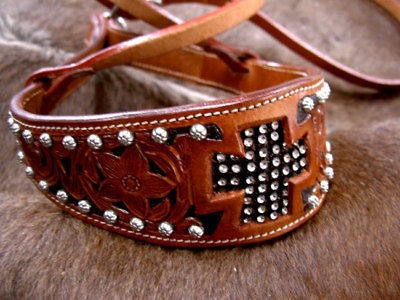 HORSE EQUINE NOSEBAND BARREL RACING BLING CARVED TACK BLING CROSS 