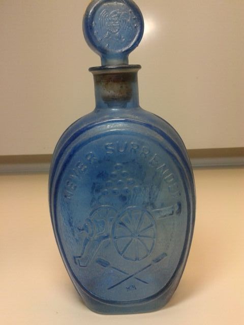 Ezra Brooks Blue Whiskey Bottle Decanter Never Surrender