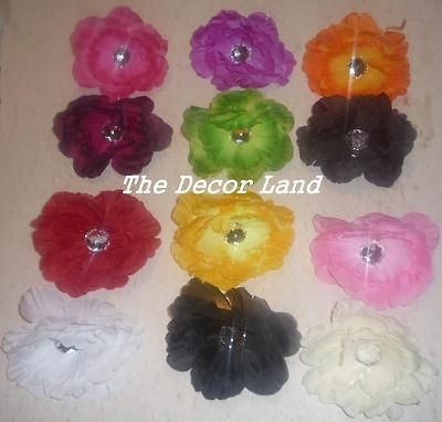 12 Crystal Peony Peonies Flower Heads Lot Great 4 Clips Hats Headbands 