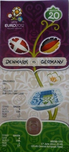   2012 TICKET DENMARK VS GERMANY WORLD CUP SOCCER MATCH 20 VIP POLAND