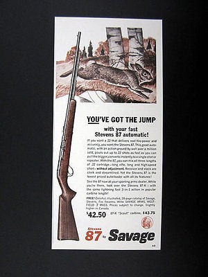 Savage Stevens 87 .22 22 Automatic Rifle rabbit art 1962 print Ad 