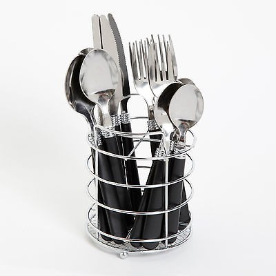 Gibson Sensations BLACK 16 Piece Flatware Set with Metal Caddy   NEW