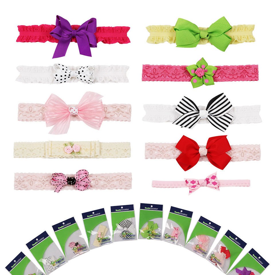 Bundle Monster 10pc Soft Lace Infant Toddler Baby Bow Grosgrain Ribbon 