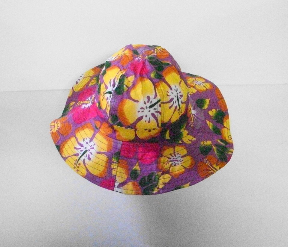 Beach Luau Floppy Brim Hat Purple w/Multi Color Flowers