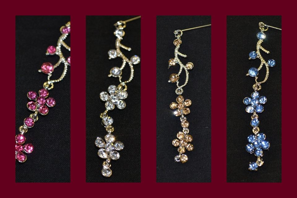   Vine Dangling Rhinestone Hijab Pins Stick Pin with Clutch   4 colors