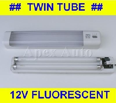 TWIN TUBE 12V Volt Fluorescent Strip Interior Roof Light Lighting Van 