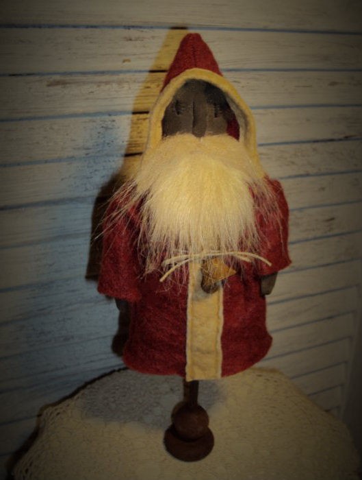 PRIMITIVE FOLK ART EXTREME HANDMADE BLACK SANTA DOLL CHRISTMAS OLD 