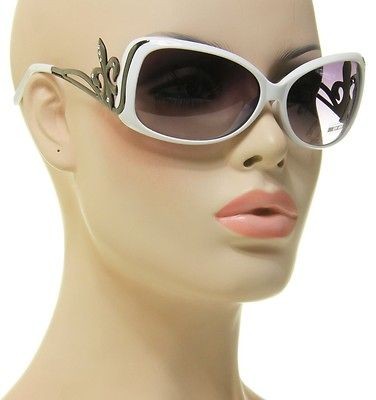   Designer White Frame Crystals Gun Metal Fleur De Lis Logo Sunglasses