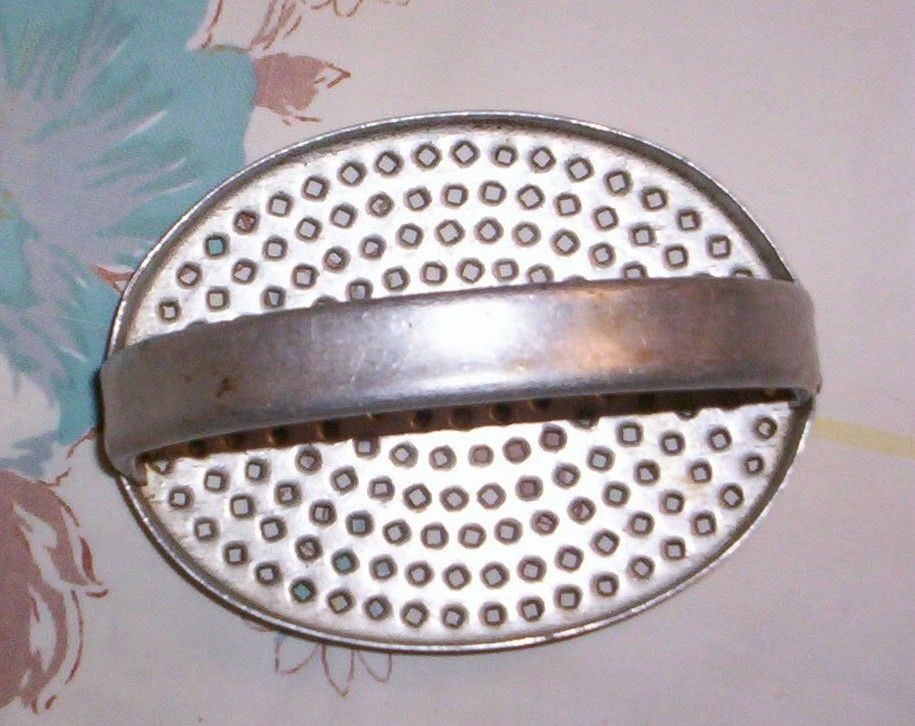 VINTAGE ALUMINUM GINGER / NUTMEG GRATER & VEGETABLE SCRAPER W/ STRAP 