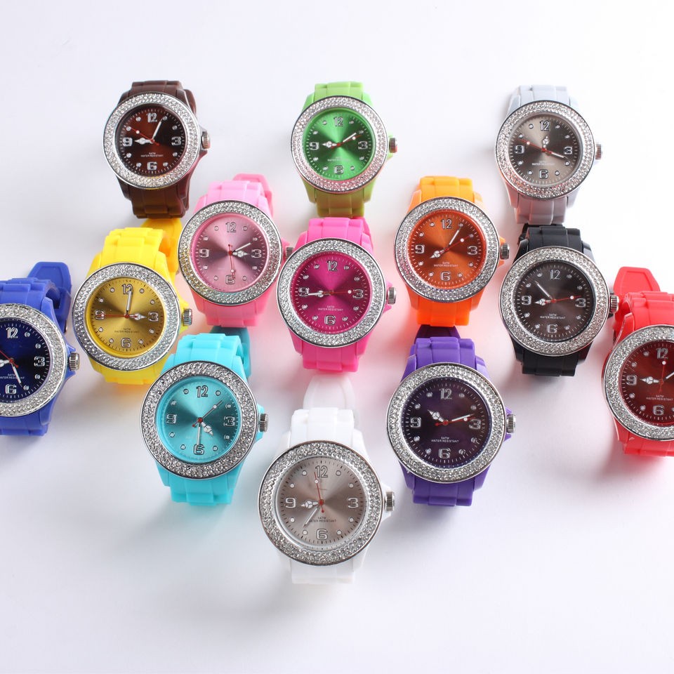 New Silicone Rhinestons Quartz Wrist Jelly Gel Watch Unisex With 