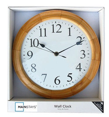 NEW MAINSTAYS® 11.5 WALL CLOCK w/ SOLID PAULOWNIA WOOD FRAME