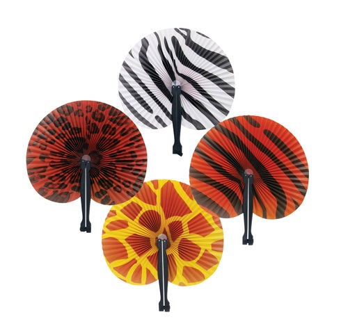 12 ~ Safari Print FOLDING FANS ~9 ~ Paper / Plastic Handle ~New~ FREE 