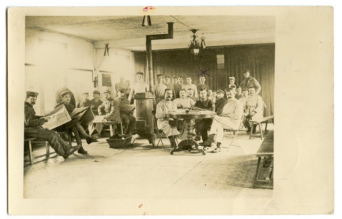 WWI German Photo Postcard Soldiers Around Wood Burning Stove