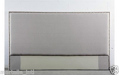 King Size Bedroom Headboard w/ Nail Head Trim Linen New Hardwood Frame 