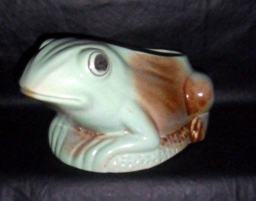 Ceramic Frog Planter Green Frog Brown Accents Frog Planter