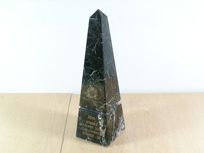   Black w/ White & Green Marble Obelisk Statue Golf Trophy 10.25 inches