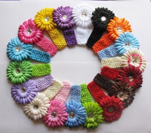 Wholesale 20 Baby 4 Daisy Flower Hair Bow clip with 20 Girls Crochet 