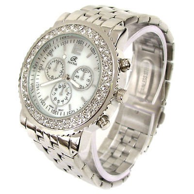   3D Geneva Designer Style Crystal Bezel Womens Oversized WATCH