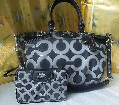 COACH GUNTMETAL MADISON OP ART METALLIC OUTLINE LUREX SOPHIA SATCHEL 