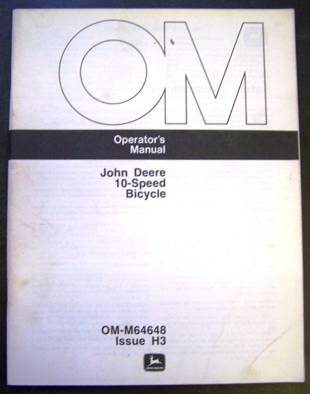 John Deere 10 Speed Bicycle Operators Manual