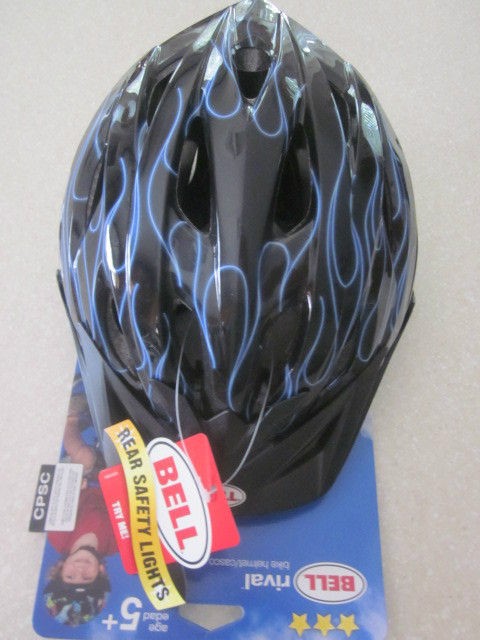 BELL RIVAL BIKE HELMET BLACK BLUE SWRLS REAR LED REFLECTORS CHILD 5 