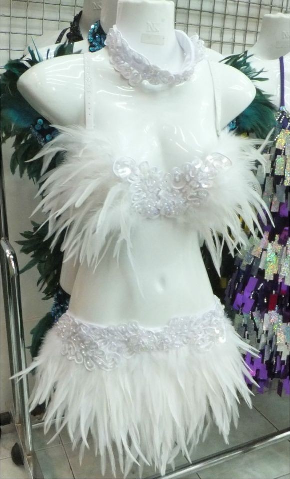 EVITA FTR Feather Dance Drag Bra Skirt Bra Belt White Swan Costume Set 