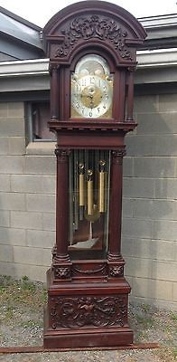 CARVED MAHOGANY 9 TUBE WALTER DURFEE GRANDFATHER CLOCK