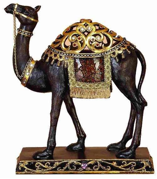 12 Camel Figurine Statue Gold Color Saddle ORNATE Decor Rhinestones 
