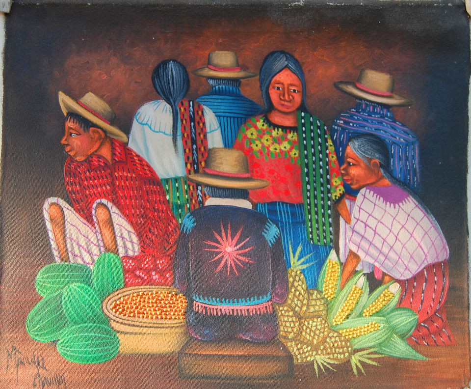 118 Guatemala Naif Painting Mercado Orig acrylic