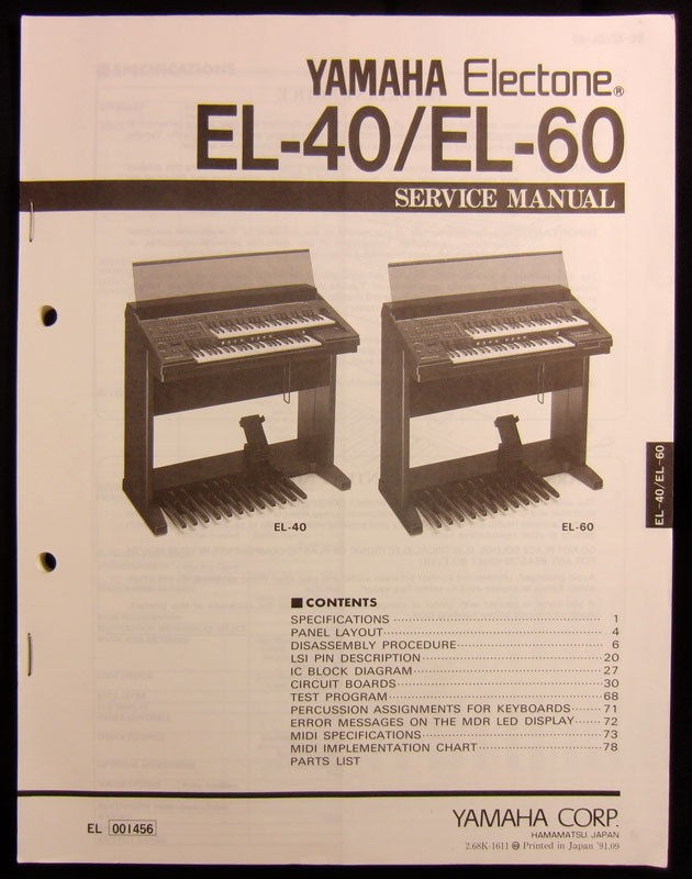 YAMAHA Electone Organ EL40 / EL 60 SERVICE MANUAL