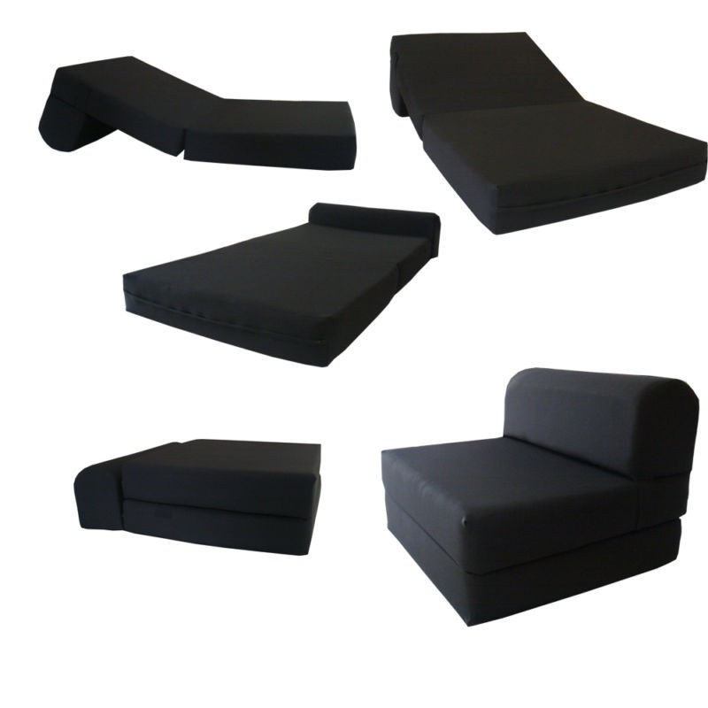 BLACK TWIN SIZE SLEEPER CHAIR FOLDING FOAM BEDS CUSHION