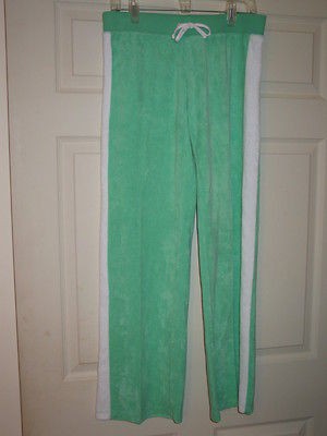   Terry Cloth Green & White Striped Tennis Club Track Pants Womens M