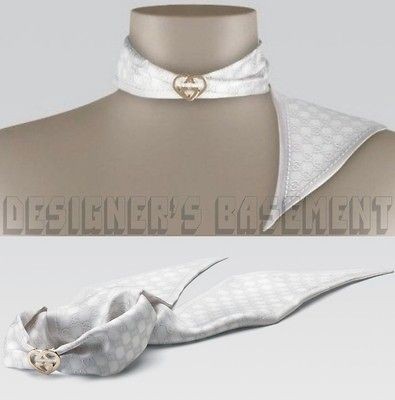 GUCCI pearl GG narrow SILK twill metal Heart BUCKLE Ribbon scarf NWT 