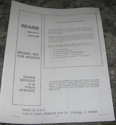  22 5 H.P. Snow Thrower Blower MANUAL 536.882502