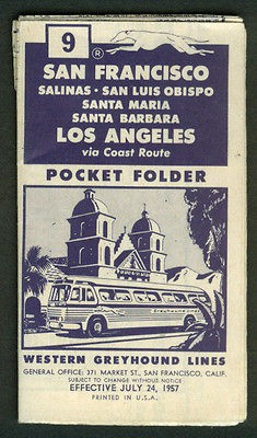 Western Greyhound Bus Lines San Francisco Los Angeles Schedule #9 7/24 
